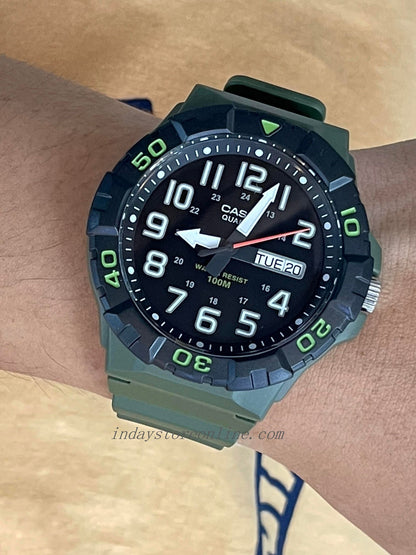 Casio Analog Men's Watch MRW-210H-3A Black Dial Army Green Resin Strap Watch Sporty Design