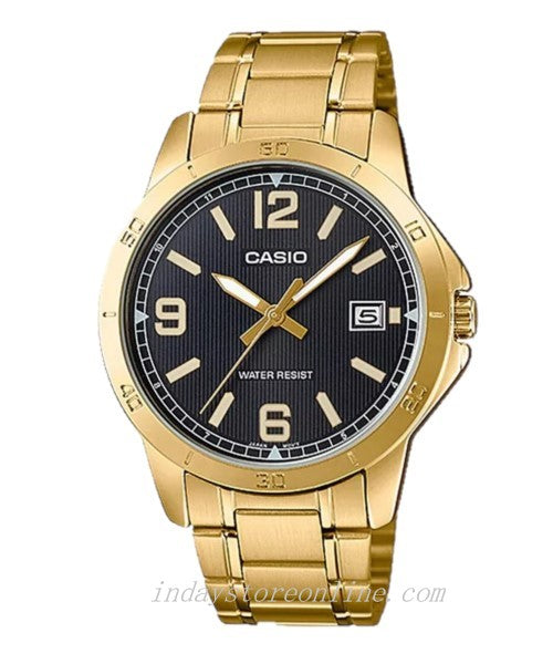 Casio Standard Men's Watch MTP-V004G-1B Gold Plated Stainless Steel Strap Mineral Glass
