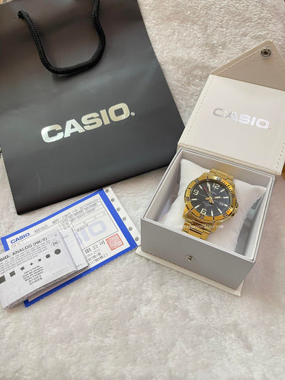 Casio Fashion Men's Watch MTP-VD01G-1B Gold Plated Stainless Steel Strap Mineral Glass Triple-fold Clasp