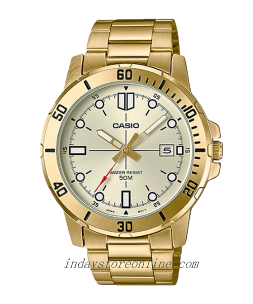 Casio Fashion Men's Watch MTP-VD01G-9E Gold Plated Stainless Strap Steel Mineral Glass