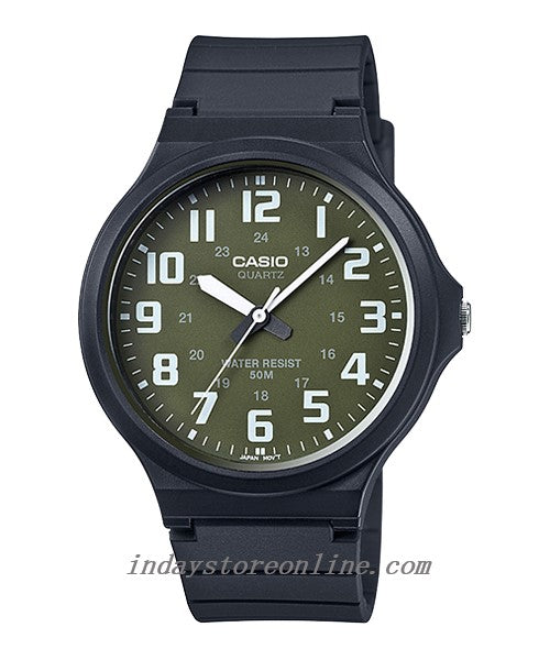 Casio Analog Men's Watch MW-240-3B Green Dial Black Resin Strap Watch