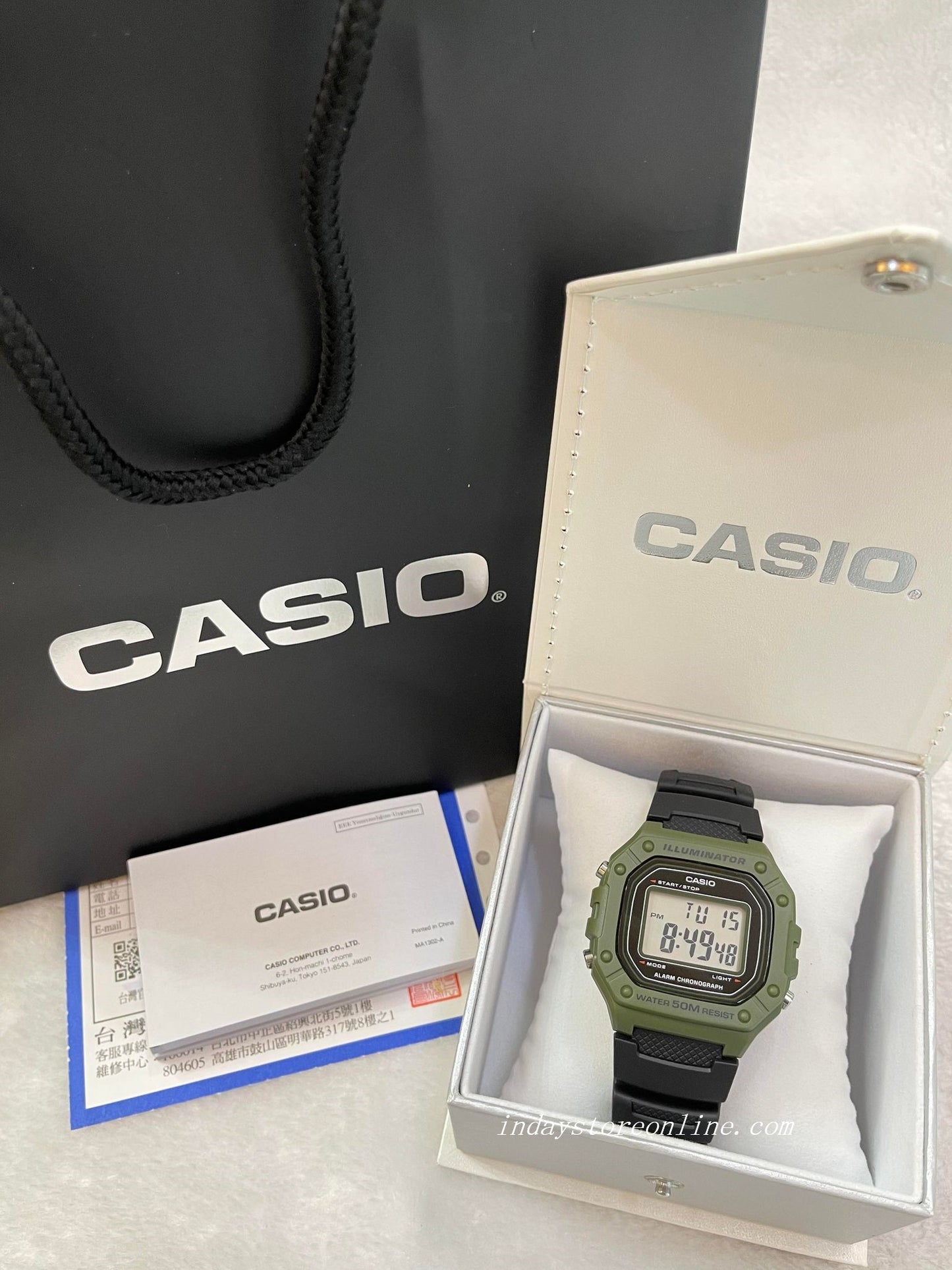 Casio Digital Men's Watch W-218H-3A Green/Black Color Sporty Design Resin Strap