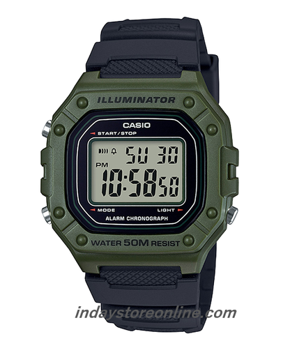 Casio Digital Men's Watch W-218H-3A Green/Black Color Sporty Design Resin Strap