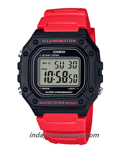 Casio Digital Men's Watch W-218H-4B Red/Black Color Square Watch Sporty Design Resin Strap