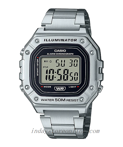 Casio Digital Men's Watch W-218HD-1A Silver Plated Stainless Steel Strap