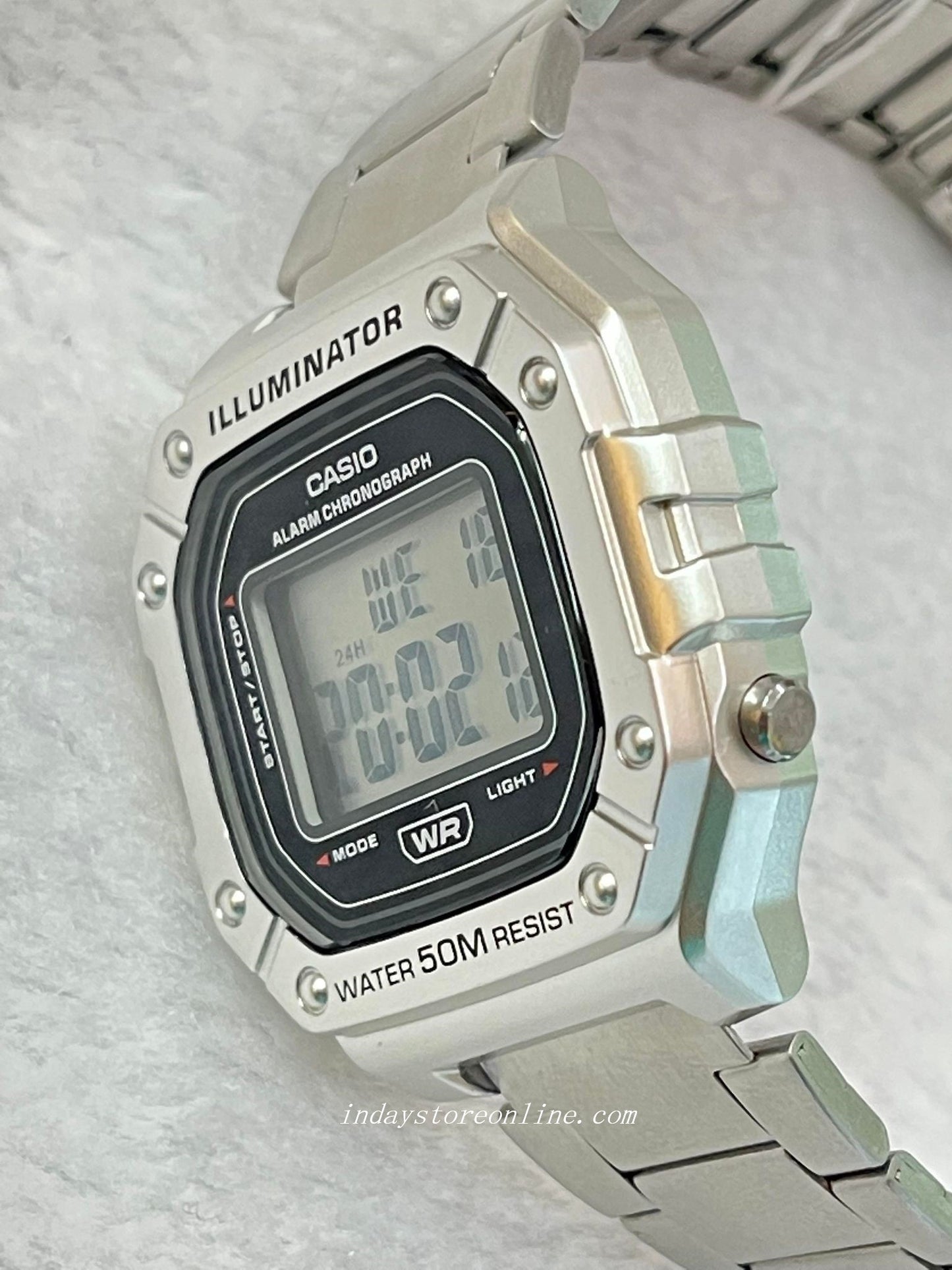 Casio Digital Men's Watch W-218HD-1A Silver Plated Stainless Steel Strap