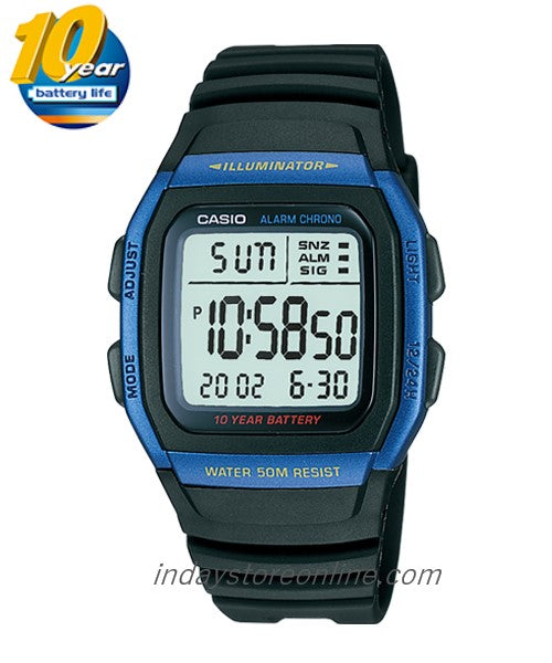 Casio Digital Unisex Watch W-96H-2A Digital Resin Band Resin Glass Battery Life: 10 Years