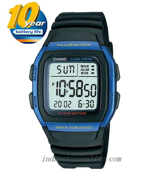 Casio Digital Unisex Watch W-96H-2A Digital Resin Band Resin Glass Battery Life: 10 Years