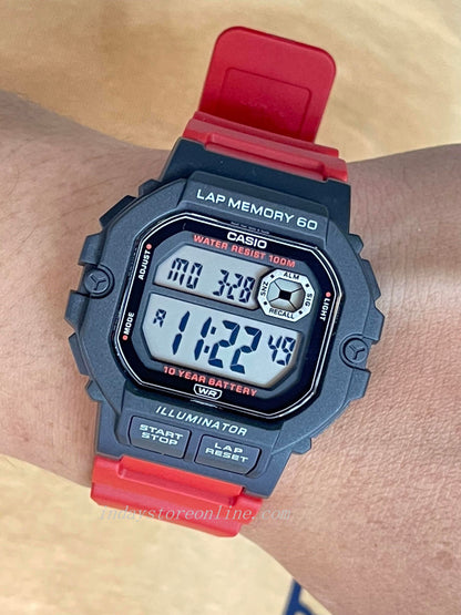 Casio Digital Men's Watch WS-1400H-4A Digital Red Color Resin Band Resin Glass Battery Life: 10 Years