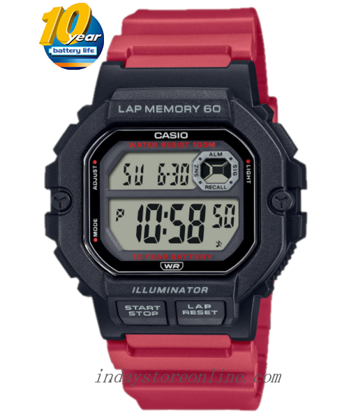 Casio Digital Men's Watch WS-1400H-4A Digital Red Color Resin Band Resin Glass Battery Life: 10 Years